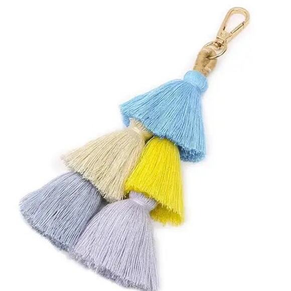 Twin Tassels Bag Charm Sky Blue - Picture 1 of 2